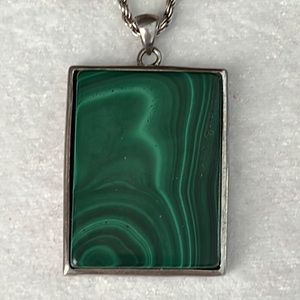 Large sterling silver Malachite pendant necklace